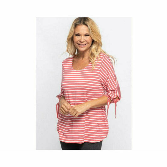 Striped Top with Tie Up Sleeves