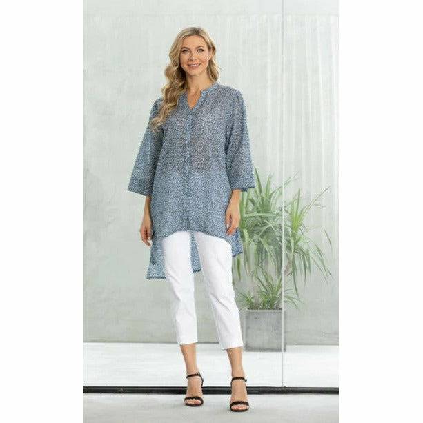 High Low Full Button Sheer Blouse - Plus